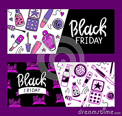 A set of vector drawn templates . Black Friday sale banners. Vector Illustration