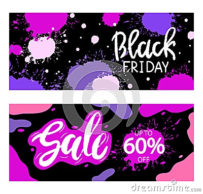 A set of vector drawn templates . Black Friday sale banners. Vector Illustration