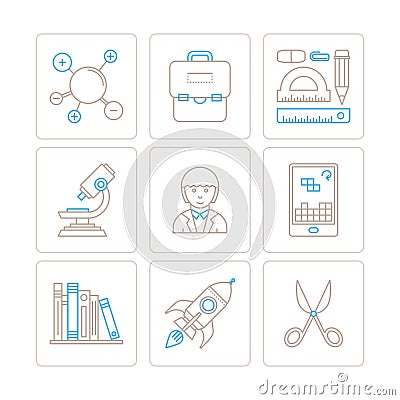 Set of vector education icons and concepts in mono thin line style Vector Illustration