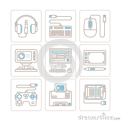 Set of vector electronics icons and concepts in mono thin line style Vector Illustration