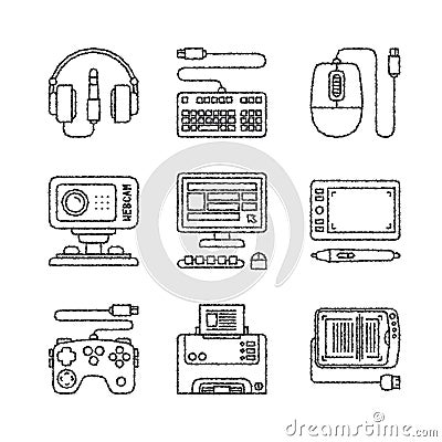 Set of vector electronics icons and concepts in sketch style Vector Illustration