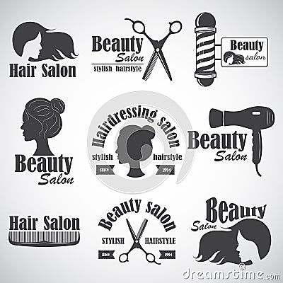 Set of vector emblem, label, badge, logos for hairdresser`s salon Vector Illustration