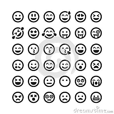 Set of vector Emoticons. Set of Emoji. Smile black linear icons isolated. Vector illustration EPS 10 Vector Illustration