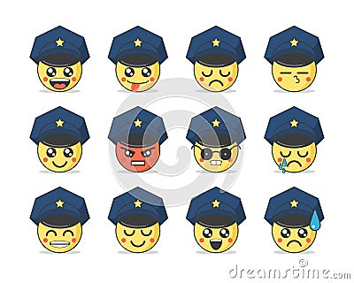 Set of vector emoticons in line style. Cute police icons. Vector Illustration