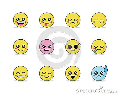 Set of vector emoticons in line style, emoji on white background. Cute icons Vector Illustration