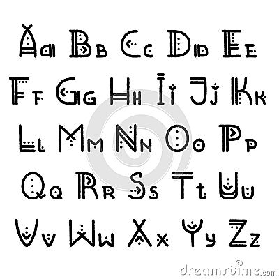 Set of vector ethnic alphabet letters. Uppercase and lowercase letters in authentic indigenous style. For hipster theme, trendy Vector Illustration