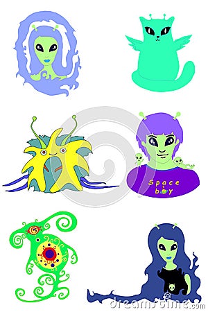 Set vector extraterrestrial faces isolated on white background. Vector Illustration