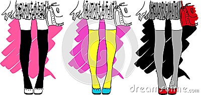 Set of Vector fashion illustrations set of girl legs in skirt polka dots. Trendy stylish drawing Vector Illustration