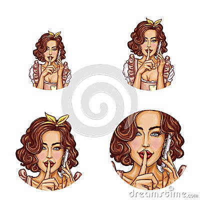 Pop art female round avatars vector illustration Vector Illustration