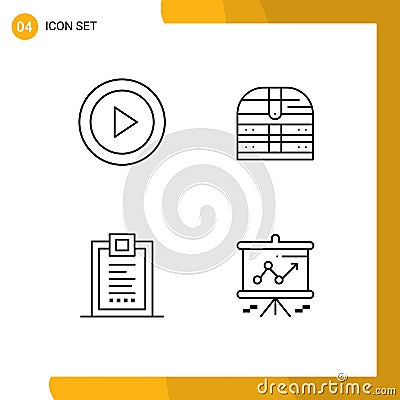 Set of 4 Vector Filledline Flat Colors on Grid for abstract, coding, ui, money, delivery Vector Illustration