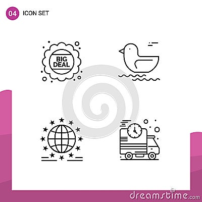 Set of 4 Vector Filledline Flat Colors on Grid for big deal, internet, sale, canada, online Vector Illustration