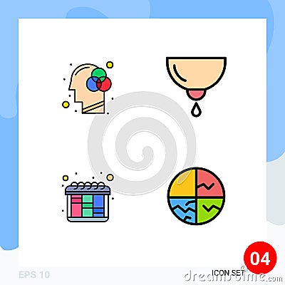 Set of 4 Vector Filledline Flat Colors on Grid for creativity, iteration, color, feeding, workflow Vector Illustration