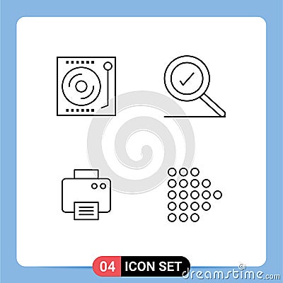 Set of 4 Vector Filledline Flat Colors on Grid for devices, print, turntable, found, machine Vector Illustration