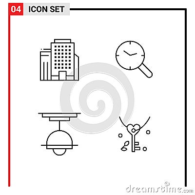 Set of 4 Vector Filledline Flat Colors on Grid for office, interior, search, clock, light Vector Illustration