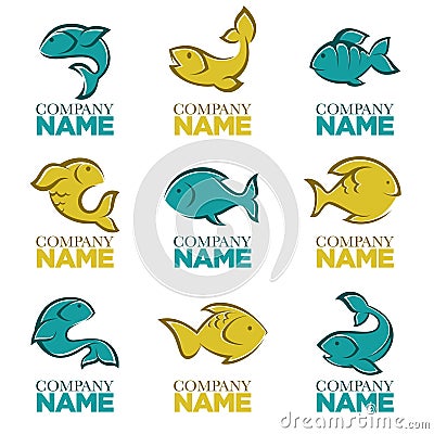 Set of vector fish logo, icons, signs, Vector Illustration