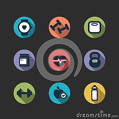 Set of vector fitness longshadow icons Vector Illustration