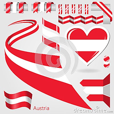 Set of Vector Flag of Austria Cartoon Illustration