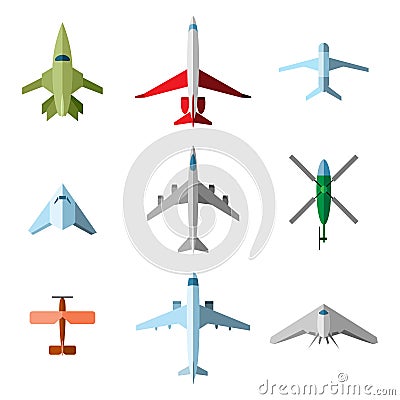 Set of vector flat airplane Vector Illustration