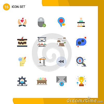 Set of 16 Vector Flat Colors on Grid for bakery, teamwork, hardware, team, pointer Vector Illustration