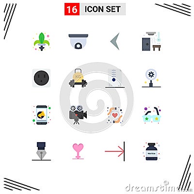 Set of 16 Modern UI Icons Symbols Signs for barbell, electric, arrow, spa, relax Vector Illustration