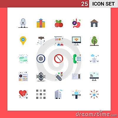 Set of 25 Vector Flat Colors on Grid for building, stomach, food, health, cancer Vector Illustration