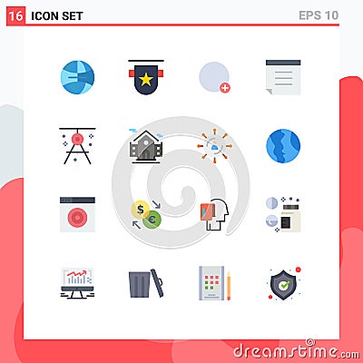 Set of 16 Vector Flat Colors on Grid for drafting, compass, basic, architecture, note Vector Illustration