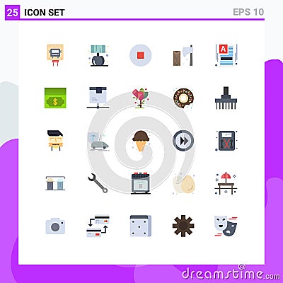 Set of 25 Vector Flat Colors on Grid for web builder, making website, stop, make a website, tool Vector Illustration