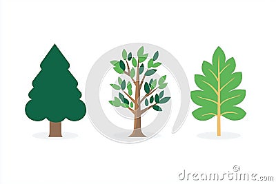 A set of vector flat icon logo designs, in a simple minimalistic style, featuring three different types of trees Ai illustration Cartoon Illustration