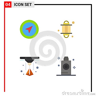 Set of 4 Vector Flat Icons on Grid for location, printer, pin, light, bath Vector Illustration