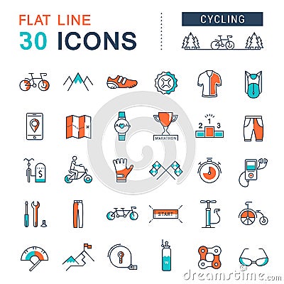 Set Vector Flat Line Icons Cycling Stock Photo