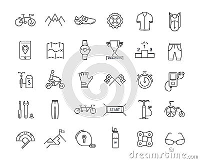 Set Vector Flat Line Icons Cycling Stock Photo