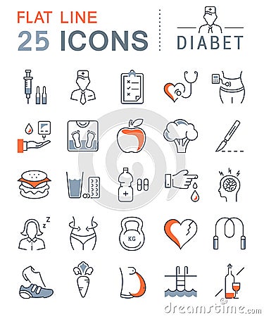 Set Vector Flat Line Icons Diabet Stock Photo