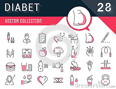 Set Vector Flat Line Icons Diabet Stock Photo