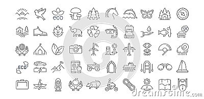 Set Vector Flat Line Icons Ecotourism Stock Photo