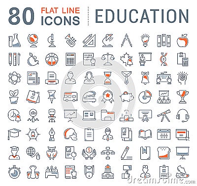 Set Vector Flat Line Icons Education Stock Photo