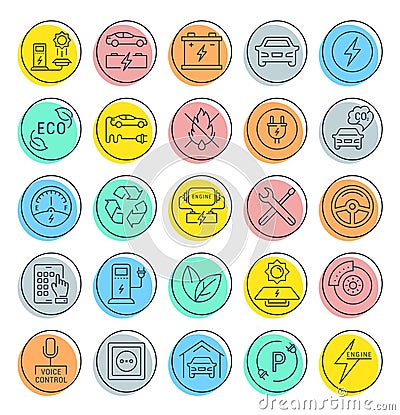 Set Vector Flat Line Icons Electric Cars Stock Photo