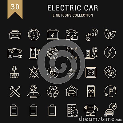 Set Vector Flat Line Icons Electric Cars Stock Photo