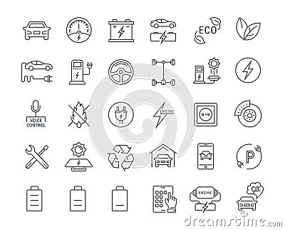 Set Vector Flat Line Icons Electric Cars Stock Photo