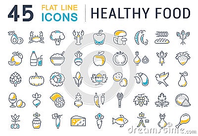 Set Vector Flat Line Icons Healthy Food Stock Photo