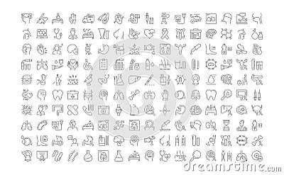 Set Vector Flat Line Icons Medicine and Health Stock Photo