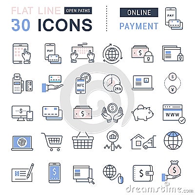 Set Vector Flat Line Icons Online Payment Stock Photo