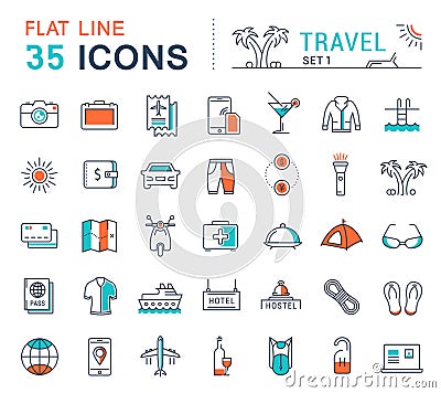 Set Vector Flat Line Icons Travel Stock Photo