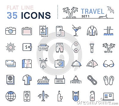 Set Vector Flat Line Icons Travel Stock Photo