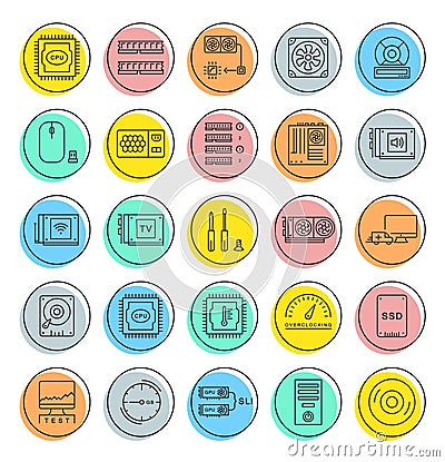 Set Vector Flat Line Icons Upgrading Computer Stock Photo