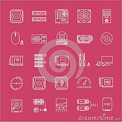 Set Vector Flat Line Icons Upgrading Computer Stock Photo