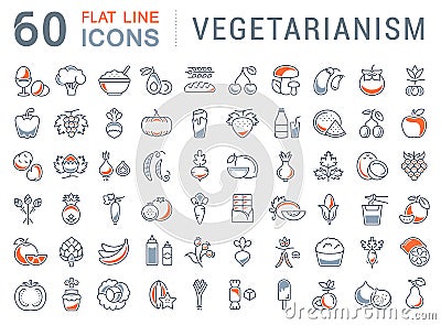 Set Vector Flat Line Icons Vegetarianism Stock Photo