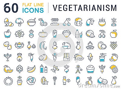 Set Vector Flat Line Icons Vegetarianism Stock Photo