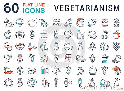 Set Vector Flat Line Icons Vegetarianism Stock Photo