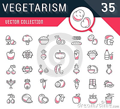 Set Vector Flat Line Icons Vegetarianism Stock Photo