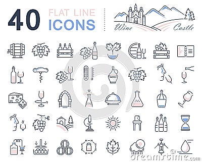 Set Vector Flat Line Icons Wine Stock Photo